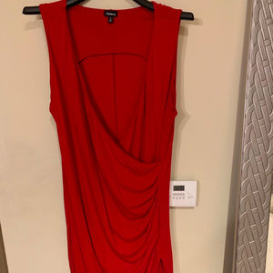 Red Wrap Sleeveless Midi Wrap Dress